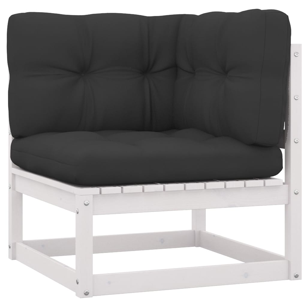 10-tlg. Garten-Lounge-Set mit Kissen Weiss Massivholz Kiefer